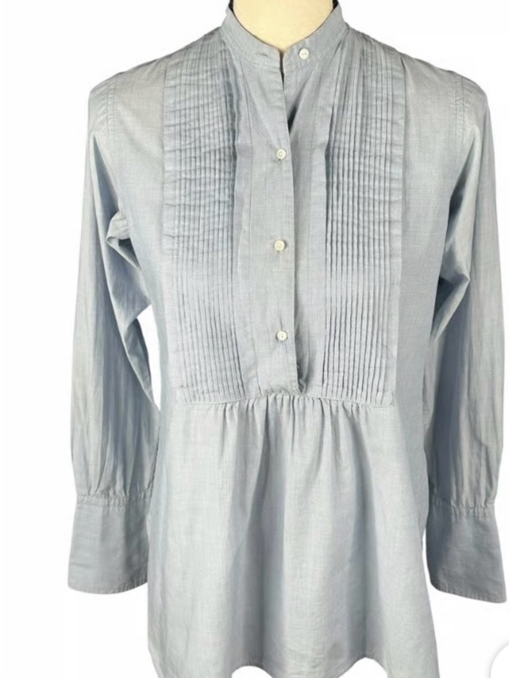 Nili Lotan Light Blue Pintuck Band-Collar Tunic